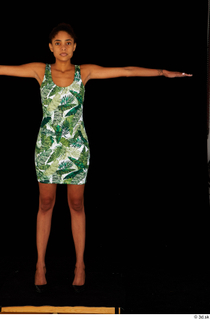 Luna Corazon dressed green patterned dress standing t-pose whole body…